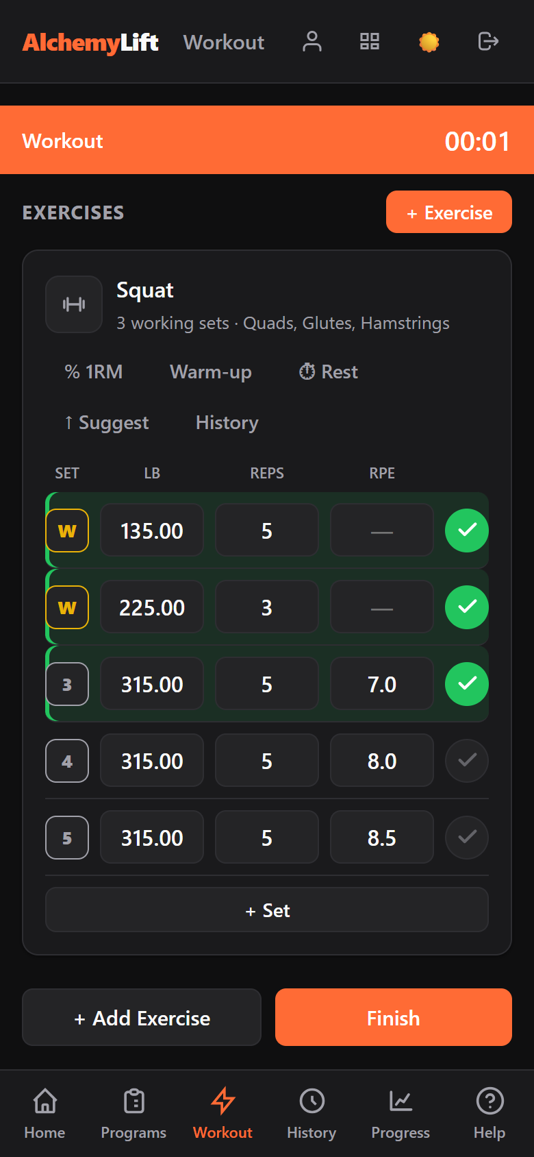 AlchemyLift workout logger